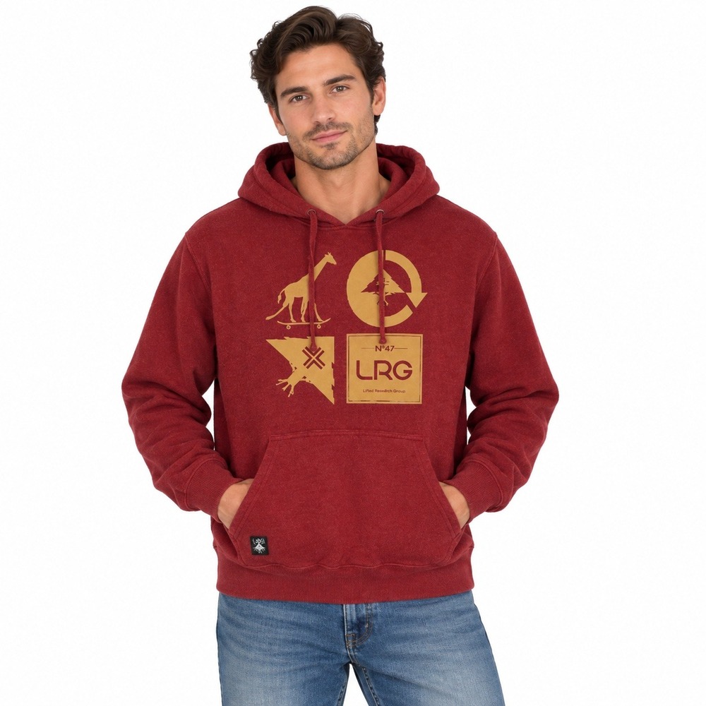 LRG Pullover Hoodie Mens Medium Burgundy Skateboard Giraffe Graphic J153036